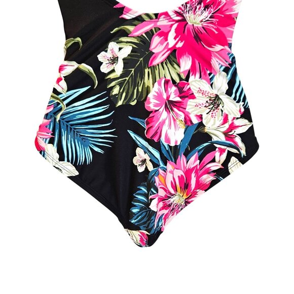 Kona Sol Womens High Coverage One-Piece Swimsuit Tropical Floral Print XS Beach - Picture 8 of 13